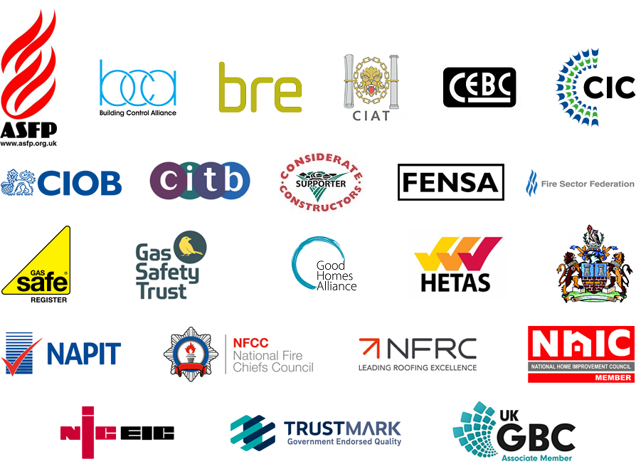 Logos of construction-related organisations supported by LABC